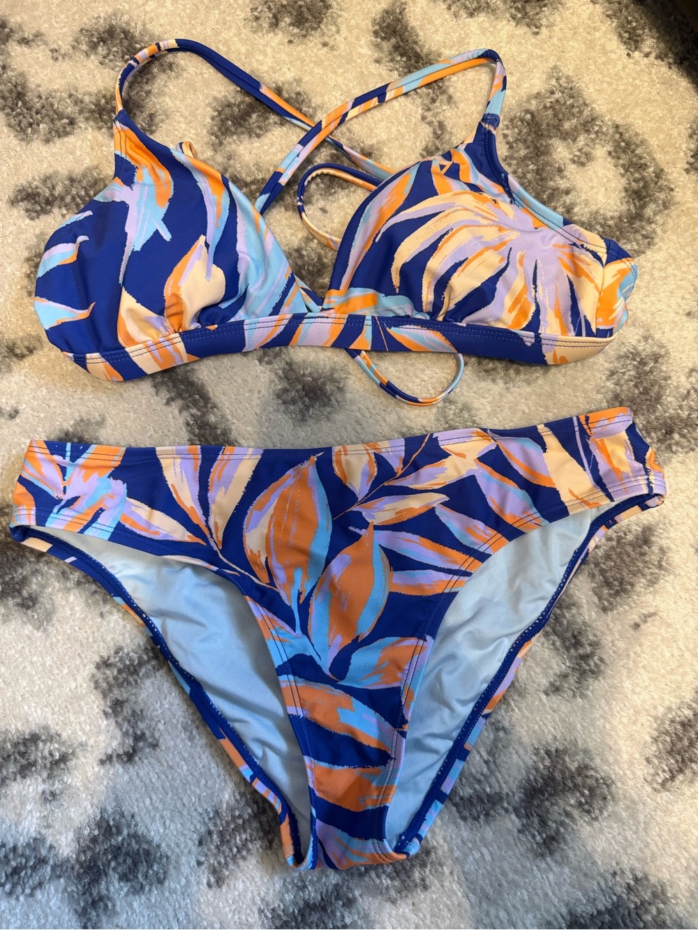 Cupshe Blue Orange Purple Tropical Leaf Bikini